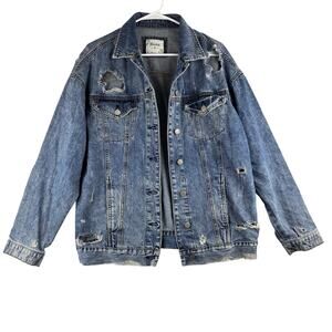 Mudd Y2K Denim Jacket Men's Medium Grunge Distressed Blue Jean 100% Cotton 2020